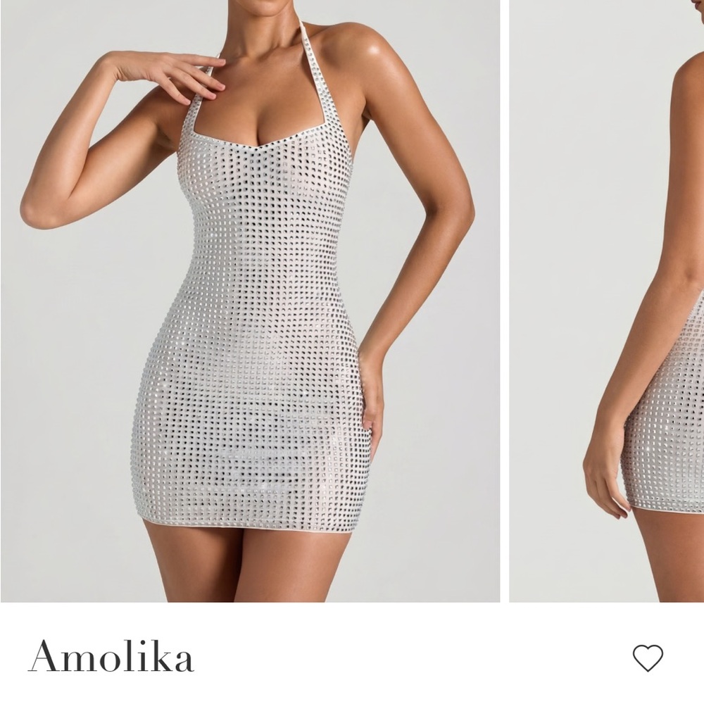 NWT NEVER WORN Oh Polly Amolika embellished halterneck mini dress in white
